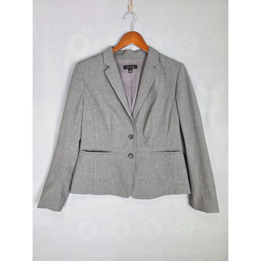 Ann Taylor Suit Jacket Sz 10 Gray 2 Button Business Professional Office Basics